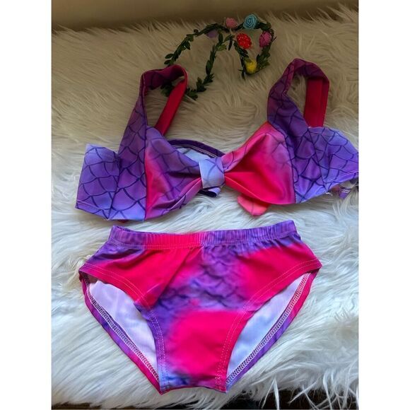 Mermaid bikini rainbow bikini size 6-7 years 3 piece set - Picture 4 of 6